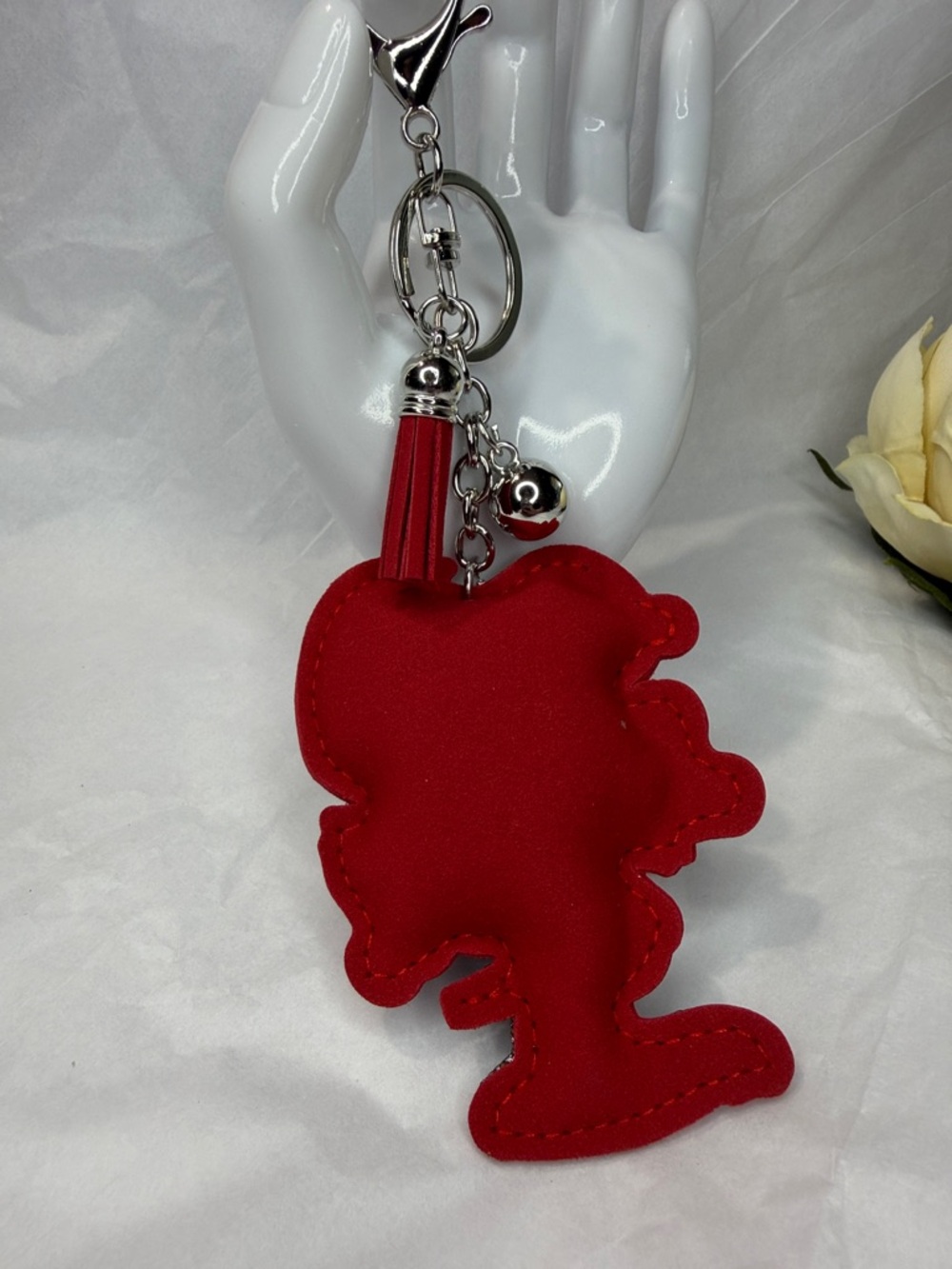 Crystal-Embellished Red Snoopy Character Puffy-Keychain Bag Charm - Picture 3 of 3